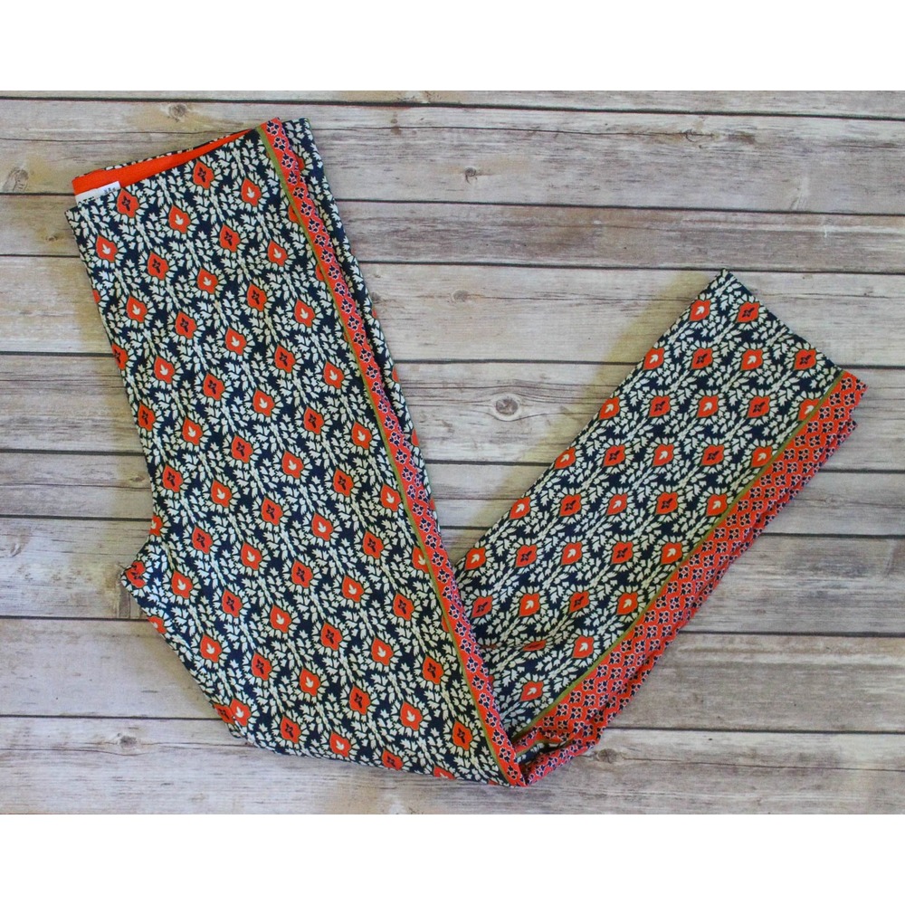 Gretchen Scott Pull On Pants Medium Blue Orange Print Stretch Ankle